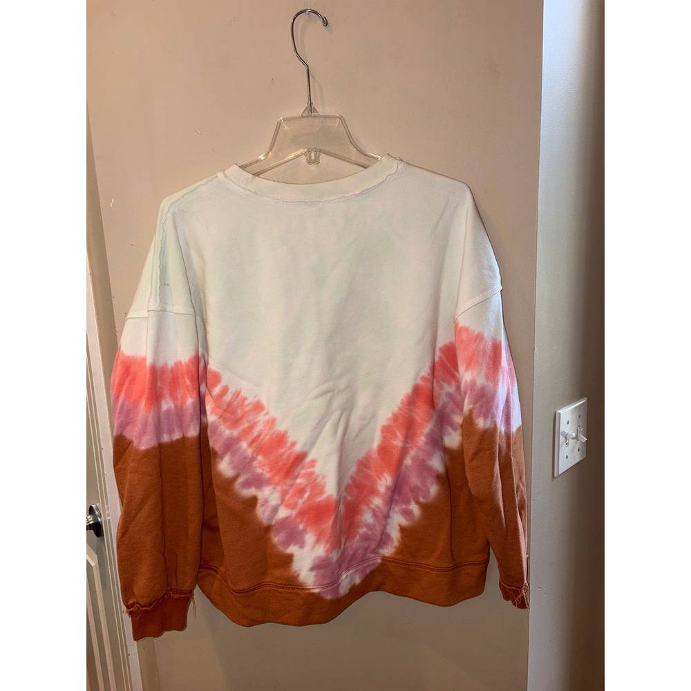 Free People Movement Tie Dye Chevron Sweatshirt Orange Pink Small OB1059795